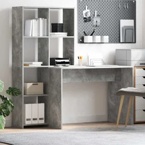 Bureau 138,5 x 55 x 143 cm gris béton bois d'ingénierie – vue d’ensemble