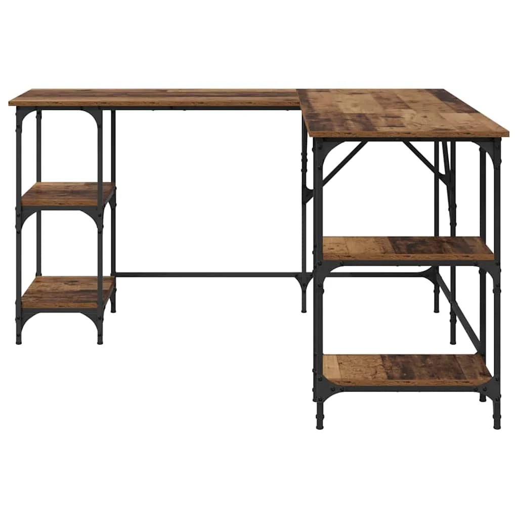 Bureau 139 x 139 x 75 cm bois ancien bois d'ingénierie – modèle 2 – vue de dessus