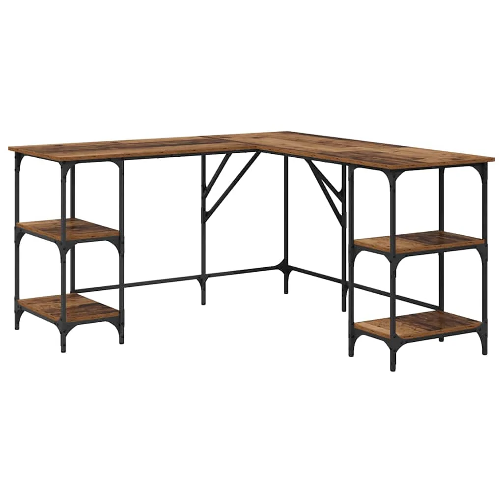 Bureau 139 x 139 x 75 cm bois ancien bois d'ingénierie – modèle 2 – vue de côté