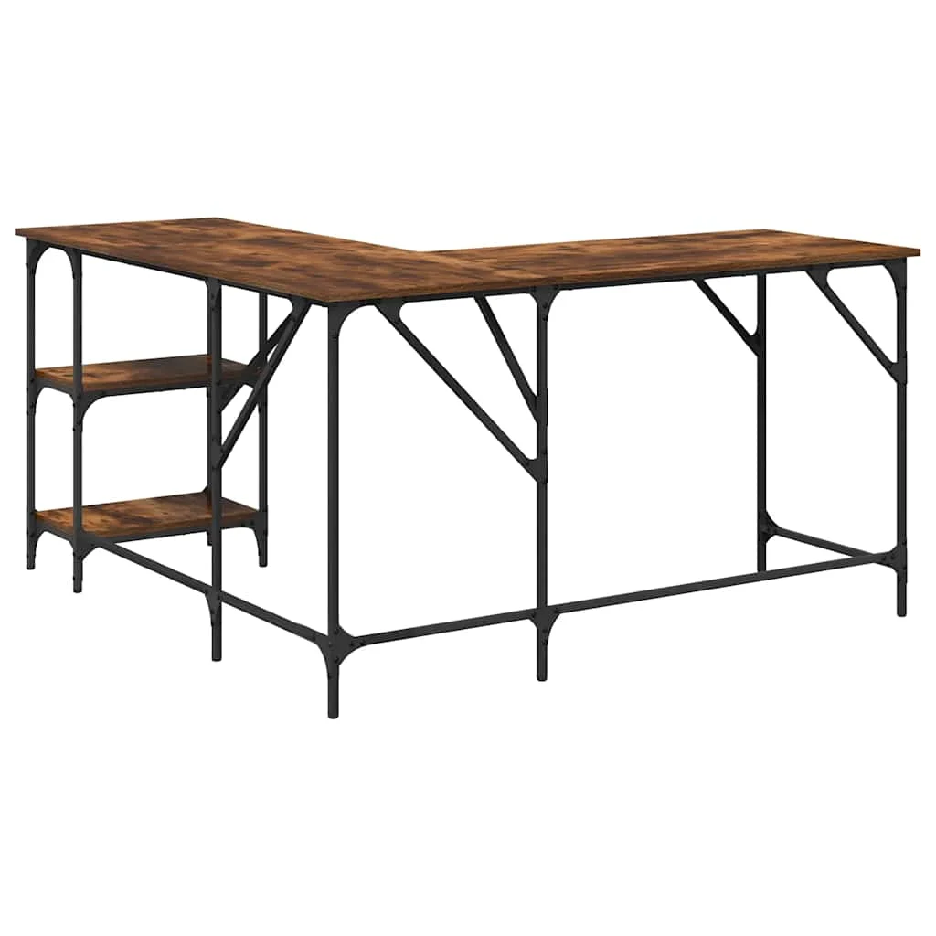 Bureau 139 x 139 x 75 cm chêne fumé bois d'ingénierie – vue de dos