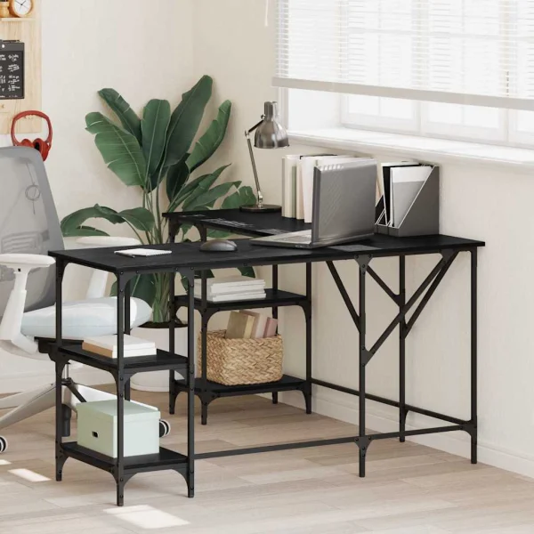 Bureau 139 x 139 x 75 cm chêne noir bois d'ingénierie – modèle 2 – vue d’ensemble