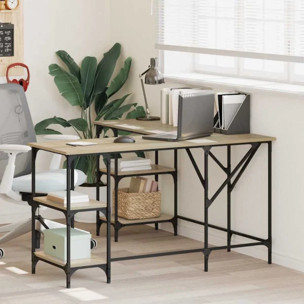 Bureau 139 x 139 x 75 cm chêne sonoma bois d'ingénierie – modèle 2 – vue d’ensemble