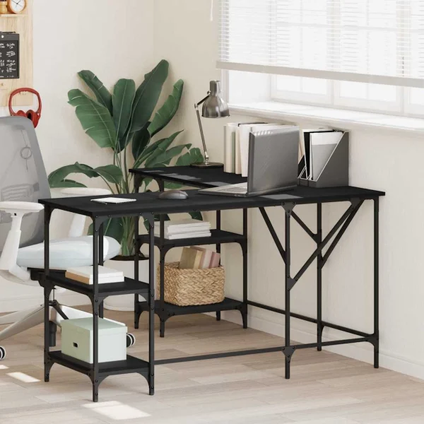 Bureau 139 x 139 x 75 cm noir bois d'ingénierie – modèle 2 – vue d’ensemble