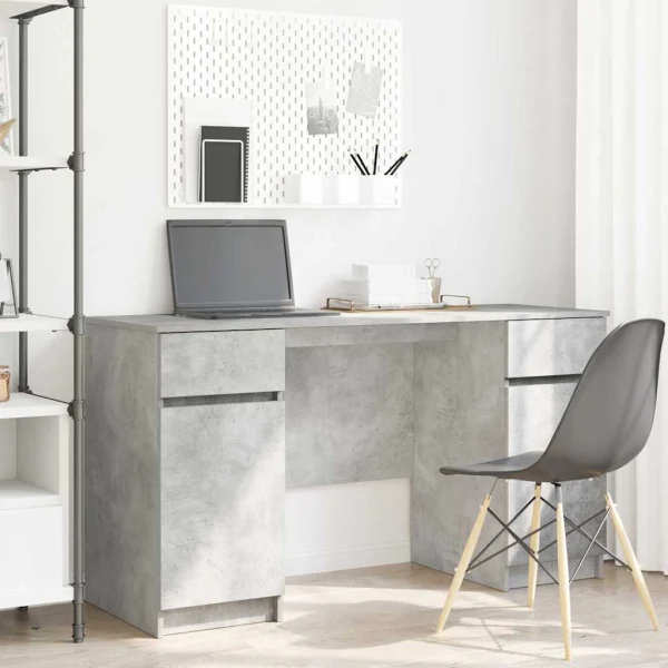 Bureau 140 x 49 x 76 cm gris béton bois d'ingénierie – vue d’ensemble