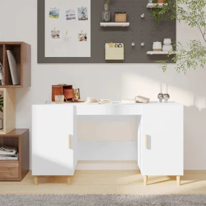Bureau 140 x 50 x 75 cm blanc bois d'ingénierie – vue d’ensemble