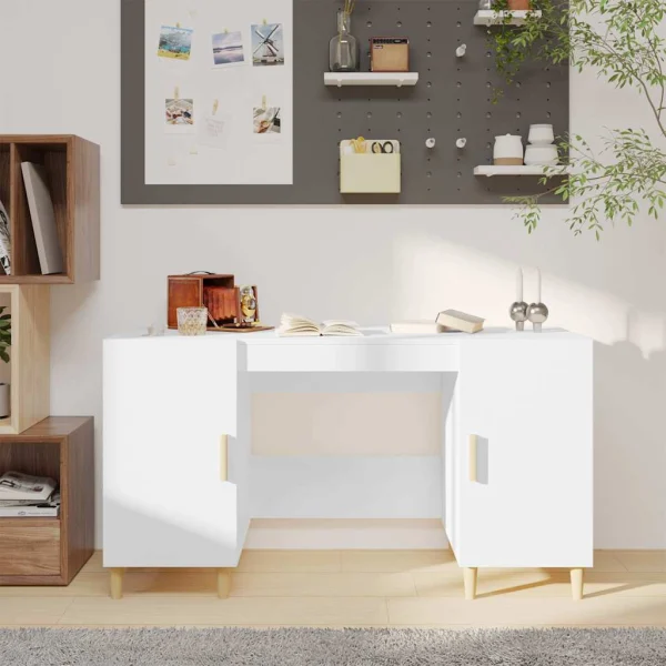 Bureau 140 x 50 x 75 cm blanc bois d'ingénierie – vue d’ensemble