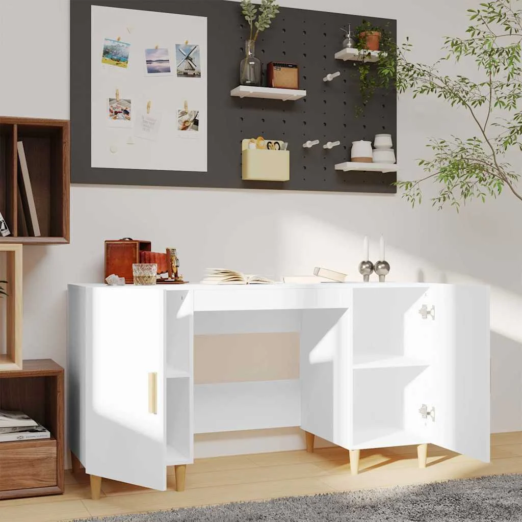 Bureau 140 x 50 x 75 cm blanc bois d'ingénierie – vue de détail