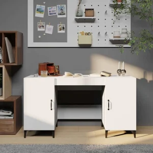 Bureau 140 x 50 x 75 cm blanc bois d'ingénierie – modèle 2 – vue d’ensemble