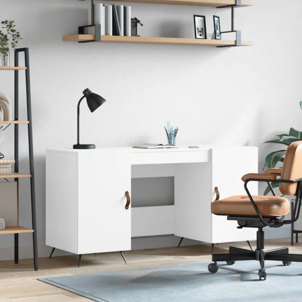 Bureau 140 x 50 x 75 cm blanc bois d'ingénierie – modèle 3 – vue d’ensemble