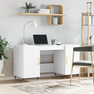 Bureau 140 x 50 x 75 cm blanc bois d'ingénierie – modèle 4 – vue d’ensemble