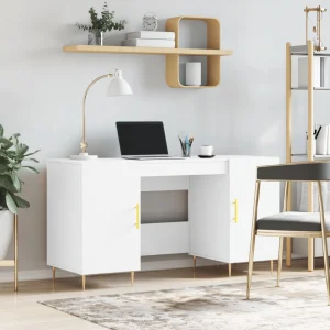 Bureau 140 x 50 x 75 cm blanc bois d'ingénierie – modèle 5 – vue d’ensemble