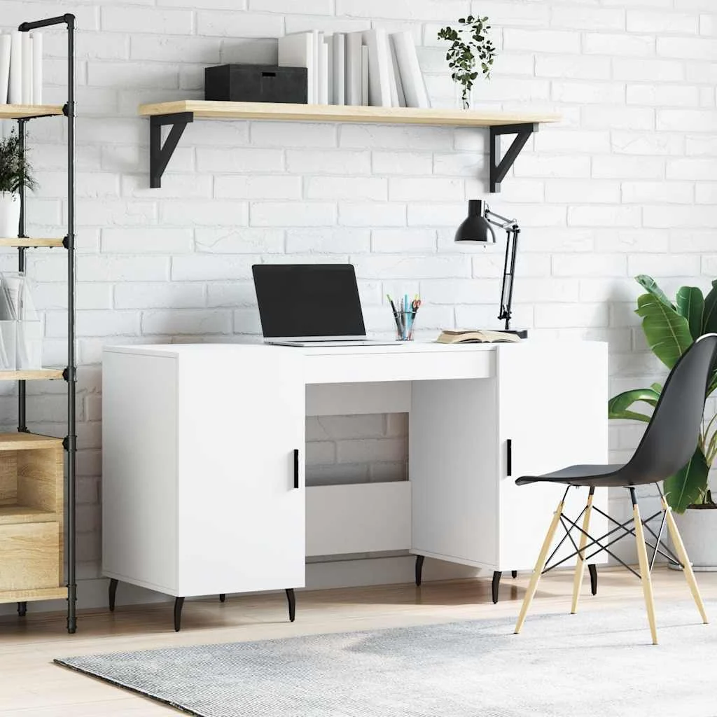 Bureau 140 x 50 x 75 cm blanc bois d'ingénierie – modèle 8 – vue d’ensemble
