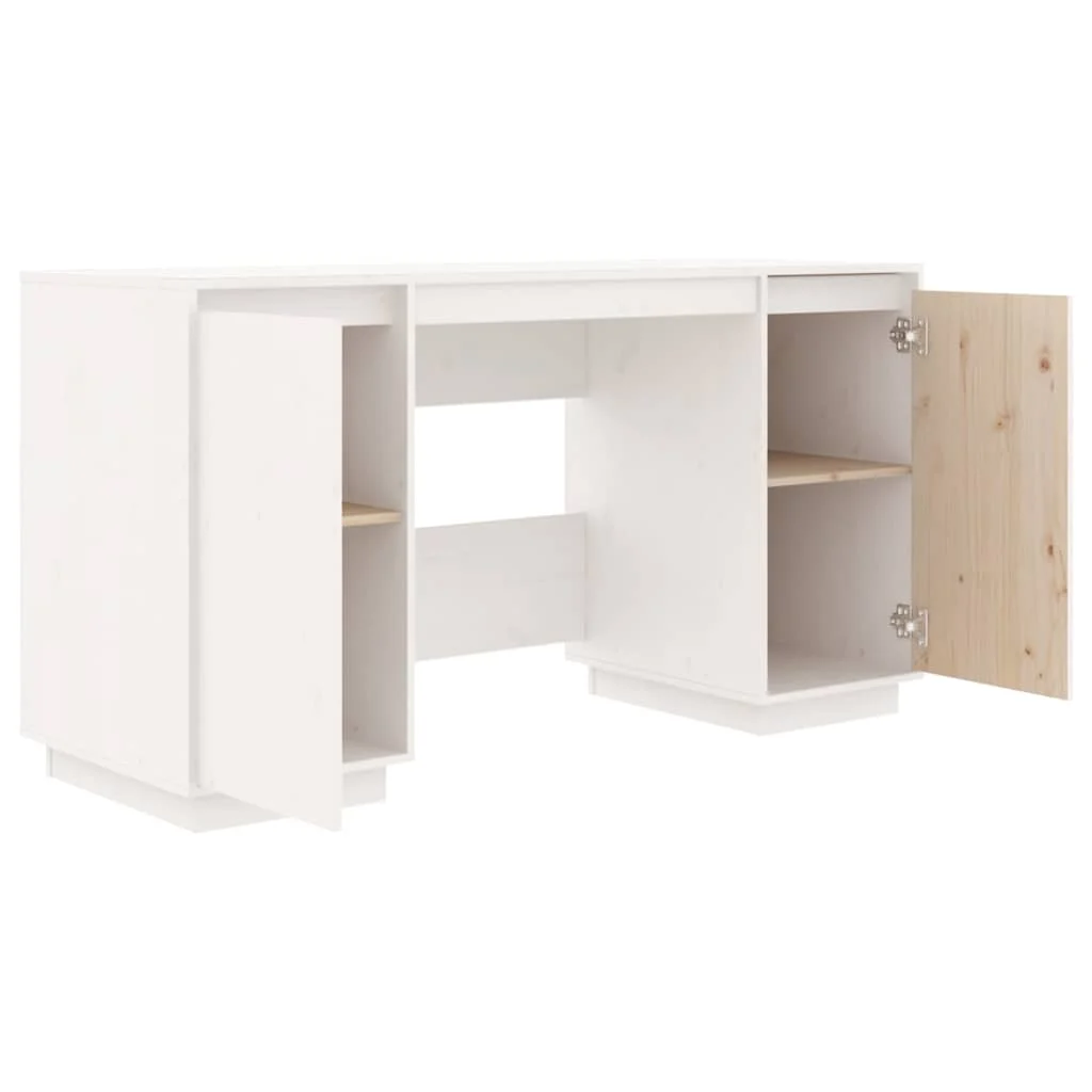 Bureau 140 x 50 x 75 cm blanc bois massif – vue de dessus