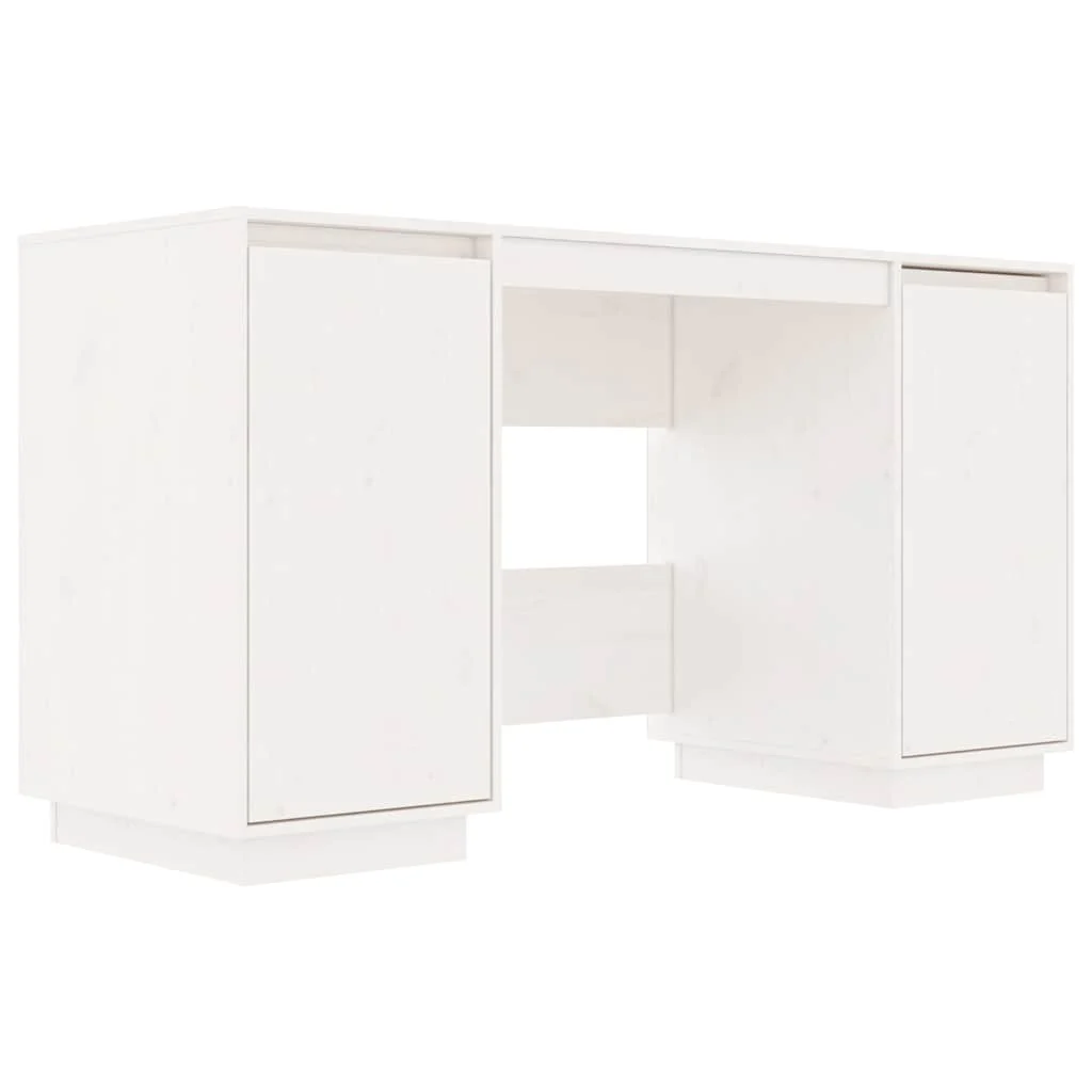 Bureau 140 x 50 x 75 cm blanc bois massif – vue de côté