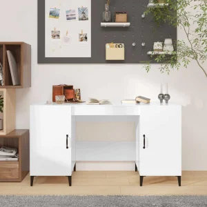 Bureau 140 x 50 x 75 cm blanc brillant bois d'ingénierie – vue d’ensemble