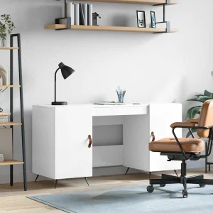 Bureau 140 x 50 x 75 cm blanc brillant bois d'ingénierie – modèle 2 – vue d’ensemble