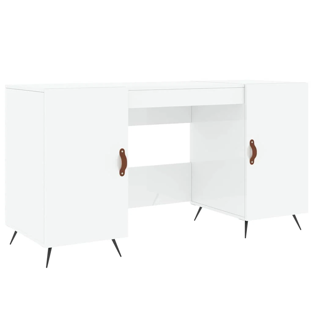Bureau 140 x 50 x 75 cm blanc brillant bois d'ingénierie – modèle 2 – vue de côté