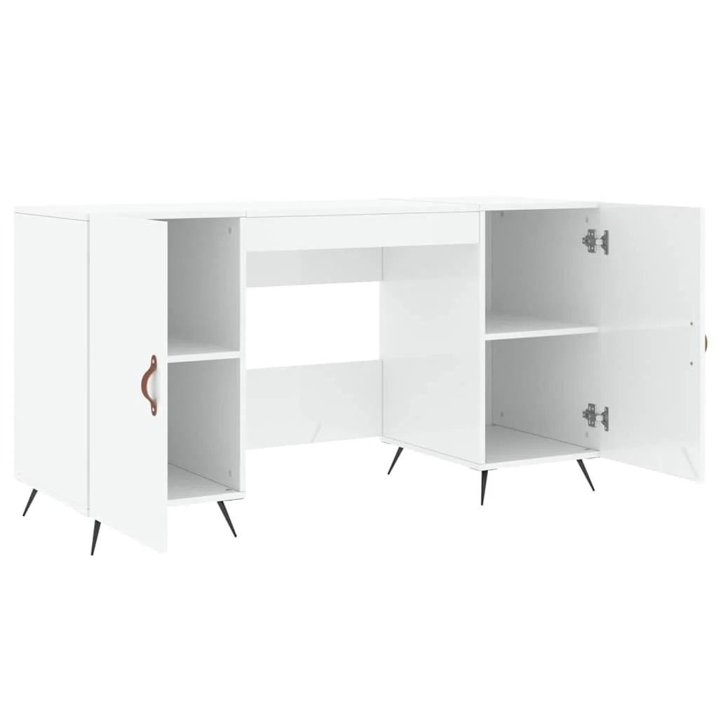 Bureau 140 x 50 x 75 cm blanc brillant bois d'ingénierie – modèle 2 – vue de détail