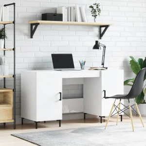 Bureau 140 x 50 x 75 cm blanc brillant bois d'ingénierie – modèle 3 – vue d’ensemble