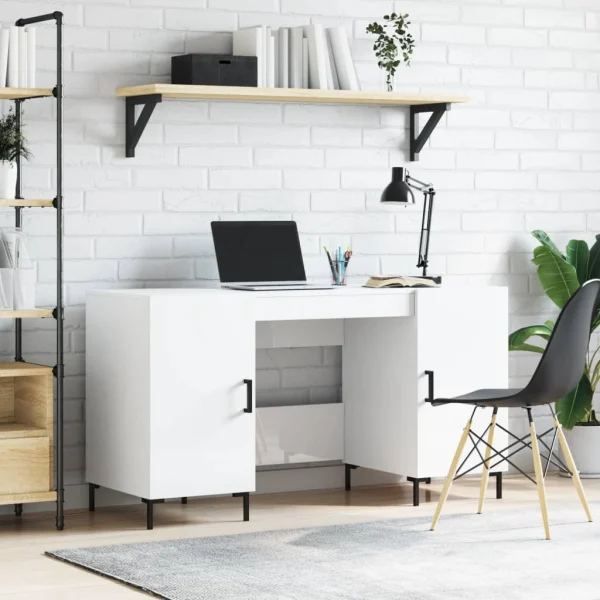 Bureau 140 x 50 x 75 cm blanc brillant bois d'ingénierie – modèle 3 – vue d’ensemble