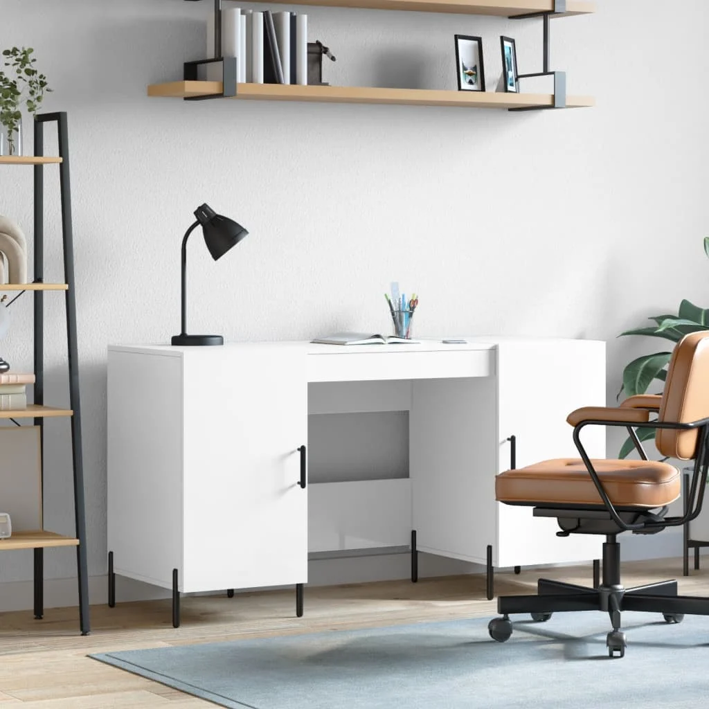 Bureau 140 x 50 x 75 cm blanc brillant bois d'ingénierie – modèle 4 – vue d’ensemble
