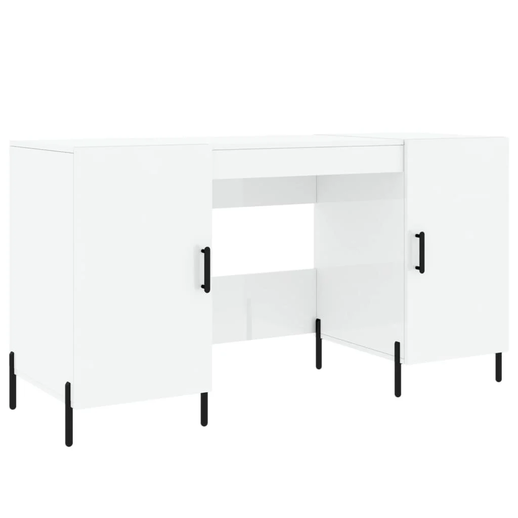 Bureau 140 x 50 x 75 cm blanc brillant bois d'ingénierie – modèle 4 – vue de côté