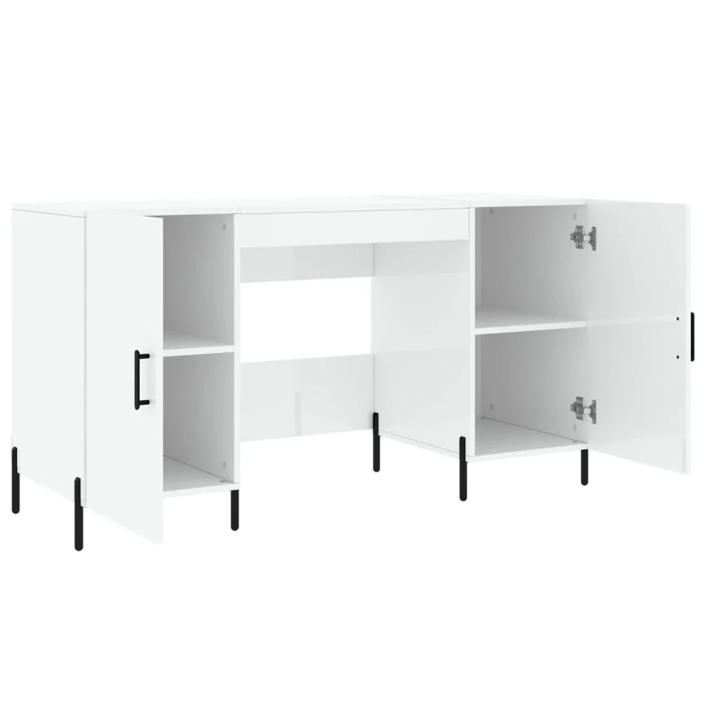 Bureau 140 x 50 x 75 cm blanc brillant bois d'ingénierie – modèle 4 – vue de détail