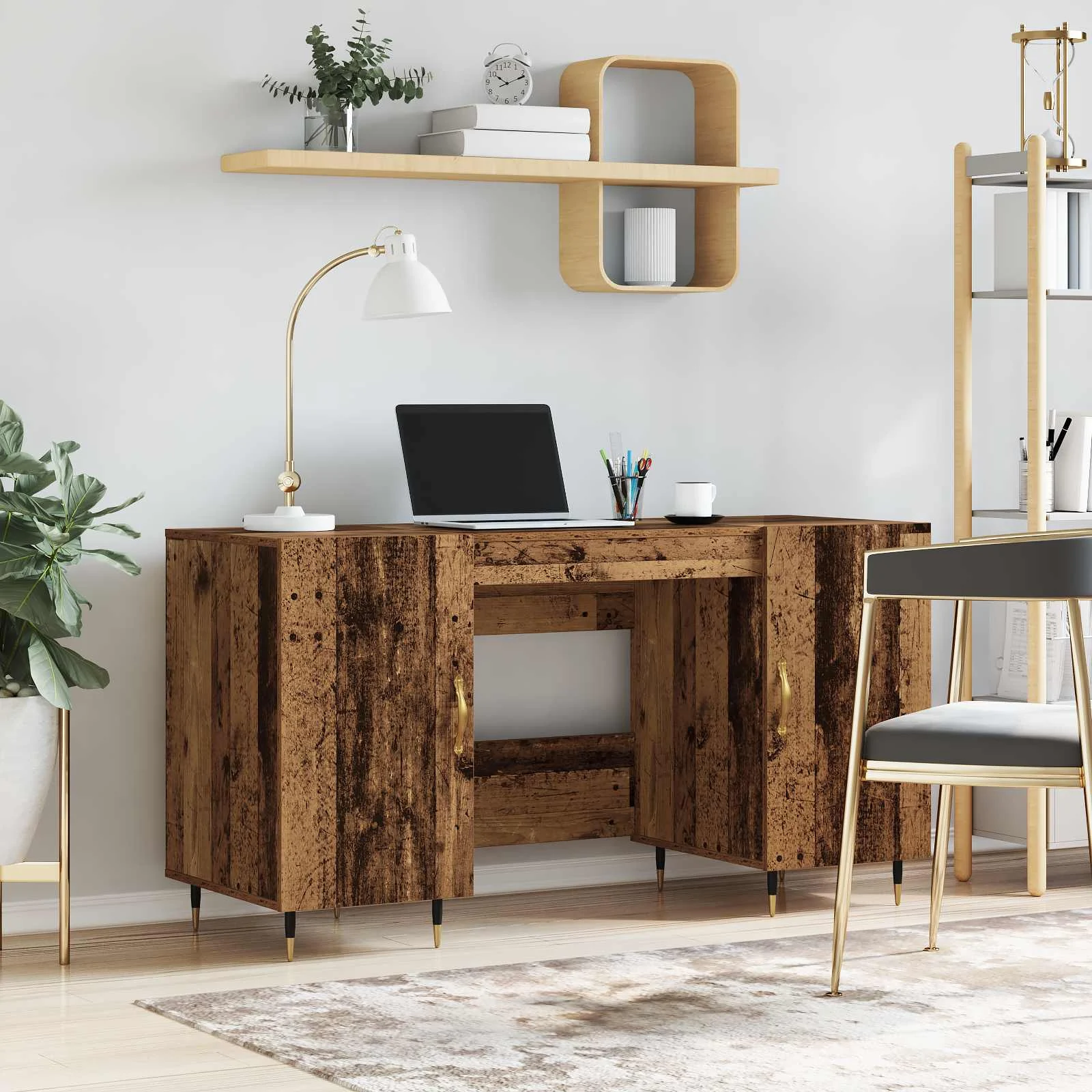Bureau 140 x 50 x 75 cm bois ancien bois d'ingénierie – vue d’ensemble