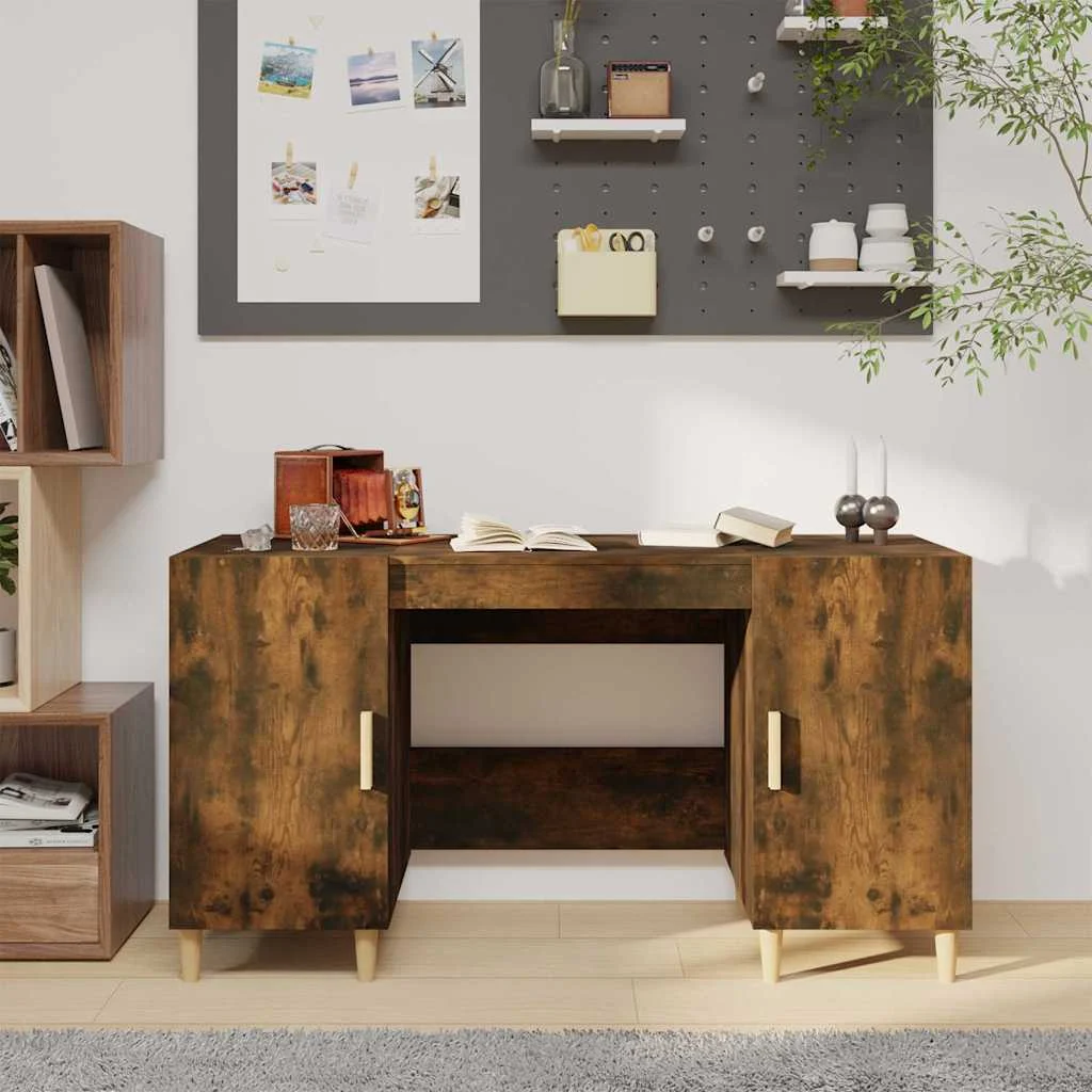 Bureau 140 x 50 x 75 cm chêne fumé bois d'ingénierie – vue d’ensemble