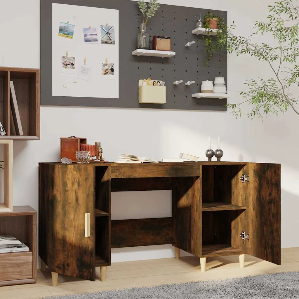 Bureau 140 x 50 x 75 cm chêne fumé bois d'ingénierie – vue de détail