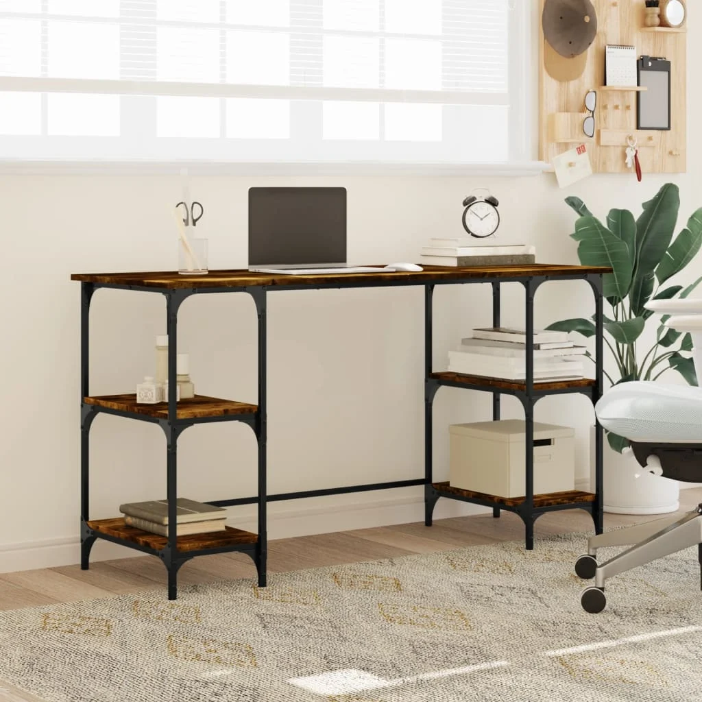 Bureau 140 x 50 x 75 cm chêne fumé bois d'ingénierie – modèle 12 – vue de détail
