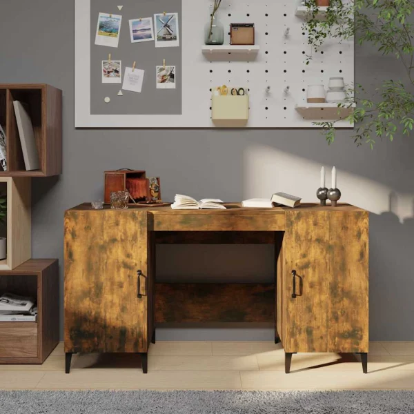 Bureau 140 x 50 x 75 cm chêne fumé bois d'ingénierie – modèle 2 – vue d’ensemble