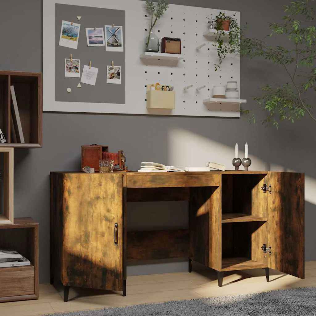 Bureau 140 x 50 x 75 cm chêne fumé bois d'ingénierie – modèle 2 – vue de détail