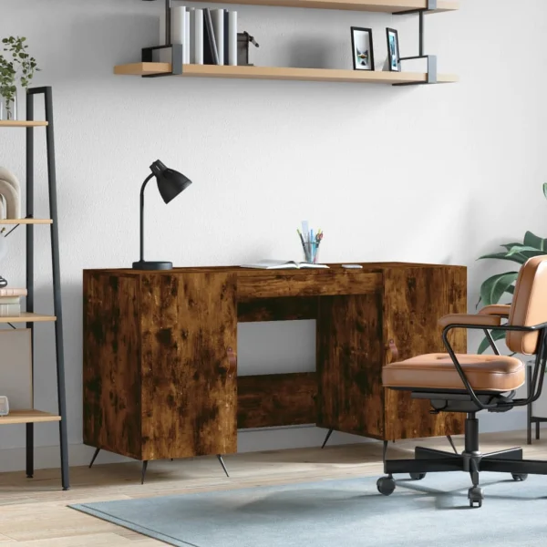Bureau 140 x 50 x 75 cm chêne fumé bois d'ingénierie – modèle 3 – vue d’ensemble