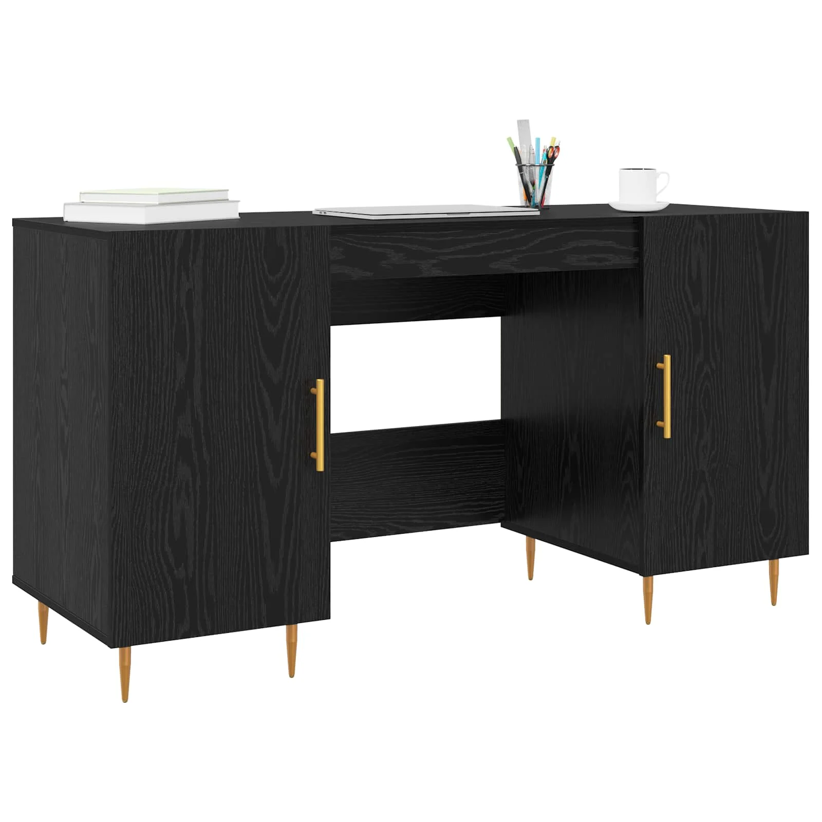 Bureau 140 x 50 x 75 cm chêne noir bois d'ingénierie – modèle 2 – vue de détail