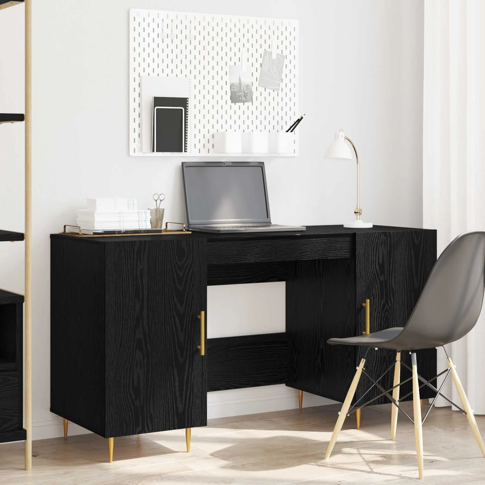 Bureau 140 x 50 x 75 cm chêne noir bois d'ingénierie – modèle 2 – vue en situation