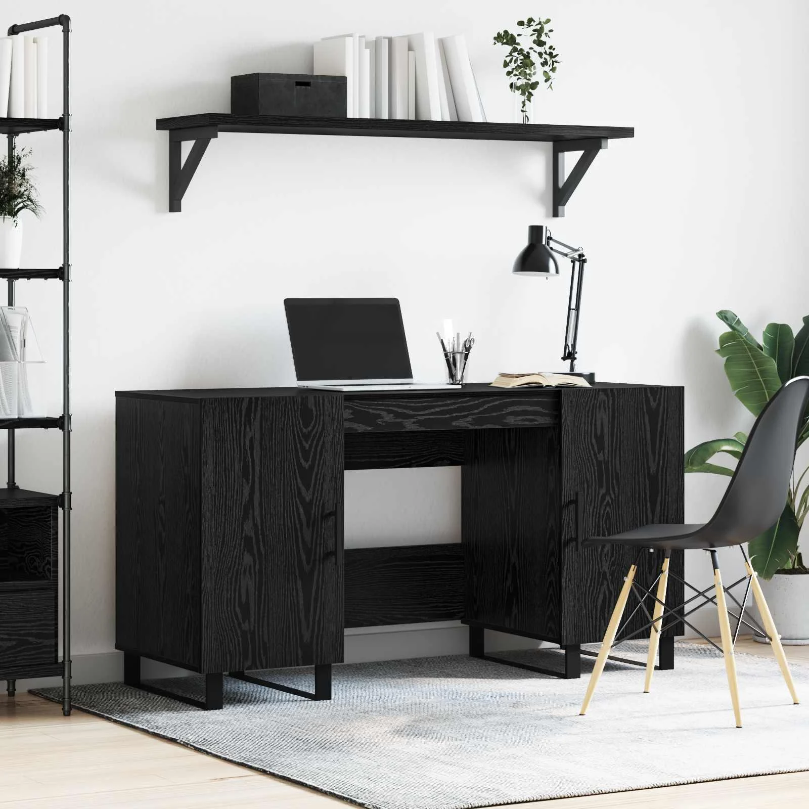 Bureau 140 x 50 x 75 cm chêne noir bois d'ingénierie – modèle 3 – vue d’ensemble