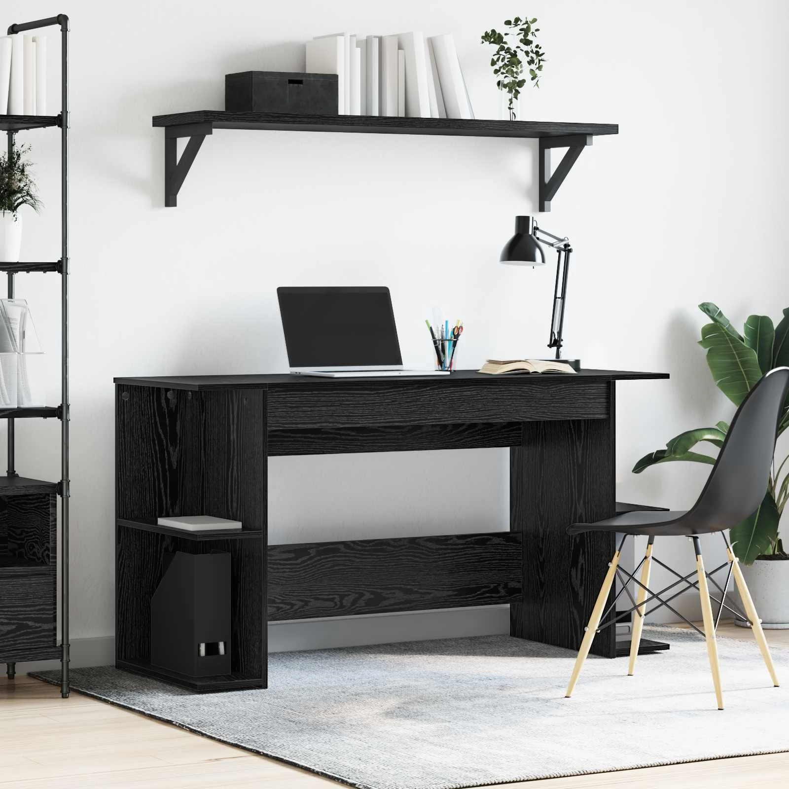 Bureau 140 x 50 x 75 cm chêne noir bois d'ingénierie – modèle 4 – vue d’ensemble
