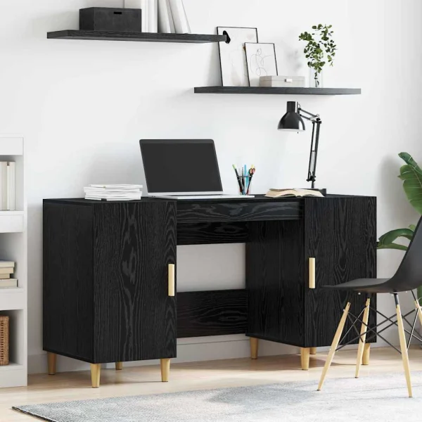 Bureau 140 x 50 x 75 cm chêne noir bois d'ingénierie – modèle 5 – vue d’ensemble
