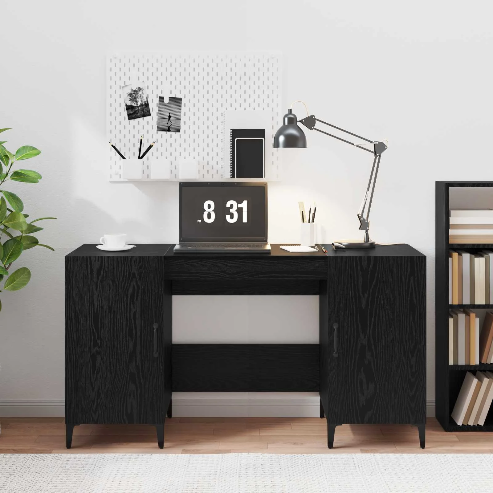 Bureau 140 x 50 x 75 cm chêne noir bois d'ingénierie – modèle 7 – vue d’ensemble