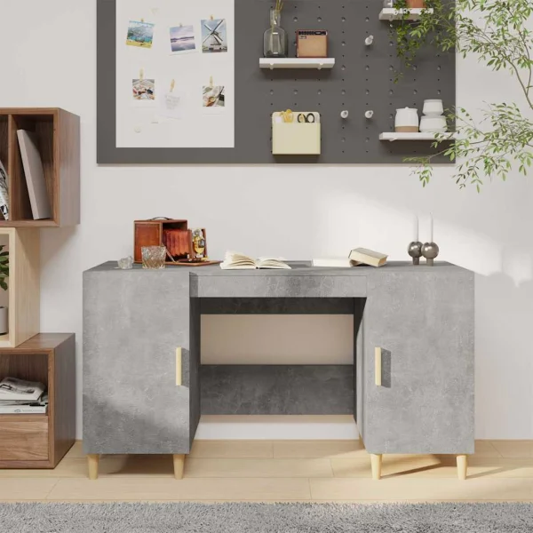 Bureau 140 x 50 x 75 cm gris béton bois d'ingénierie – vue d’ensemble