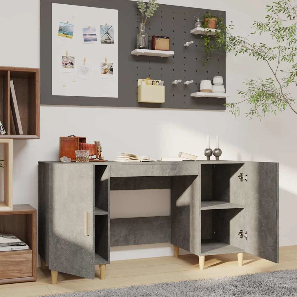Bureau 140 x 50 x 75 cm gris béton bois d'ingénierie – vue de détail