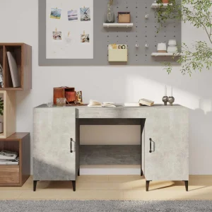 Bureau 140 x 50 x 75 cm gris béton bois d'ingénierie – modèle 2 – vue d’ensemble