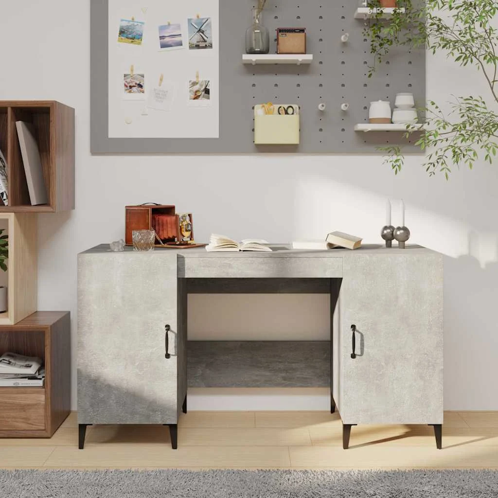 Bureau 140 x 50 x 75 cm gris béton bois d'ingénierie – modèle 2 – vue d’ensemble