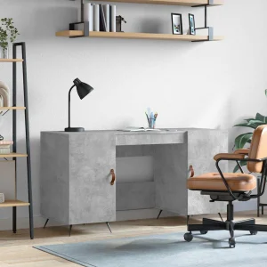 Bureau 140 x 50 x 75 cm gris béton bois d'ingénierie – modèle 3 – vue d’ensemble