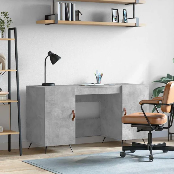 Bureau 140 x 50 x 75 cm gris béton bois d'ingénierie – modèle 3 – vue d’ensemble
