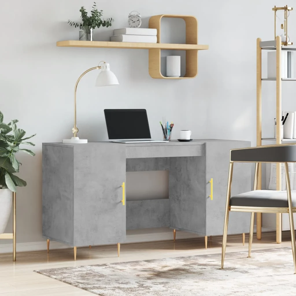 Bureau 140 x 50 x 75 cm gris béton bois d'ingénierie – modèle 5 – vue d’ensemble