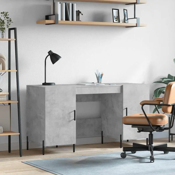 Bureau 140 x 50 x 75 cm gris béton bois d'ingénierie – modèle 7 – vue d’ensemble