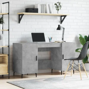 Bureau 140 x 50 x 75 cm gris béton bois d'ingénierie – modèle 8 – vue d’ensemble