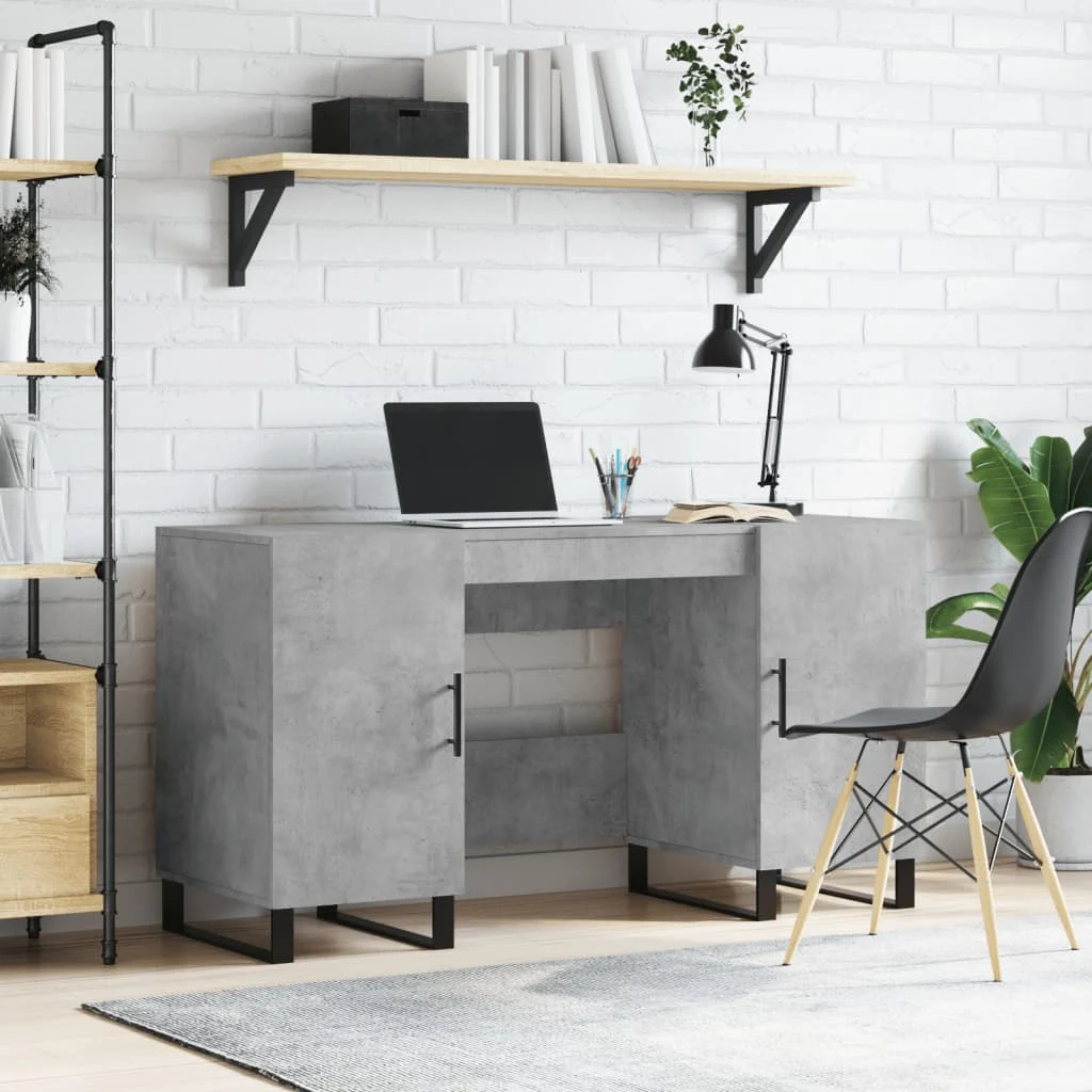 Bureau 140 x 50 x 75 cm gris béton bois d'ingénierie – modèle 9 – vue d’ensemble